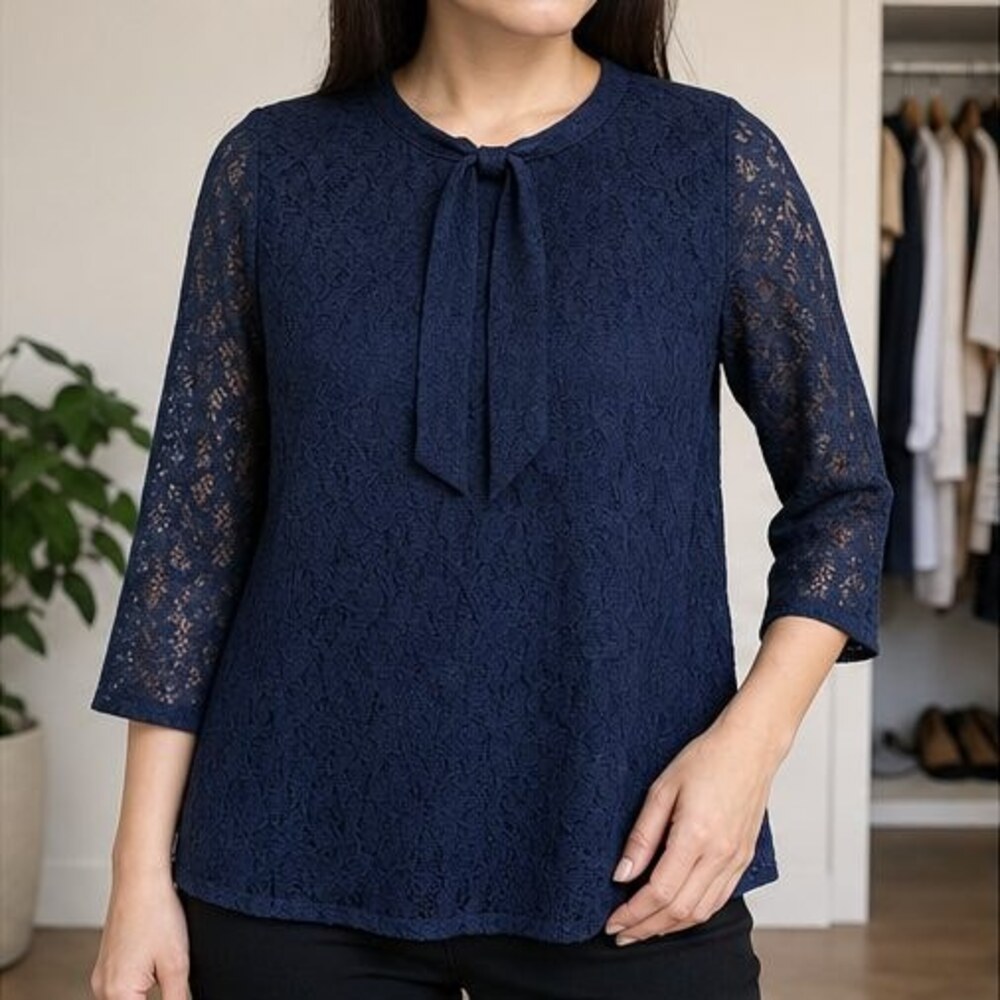 Navy Button Blouse - Picture 2 of 6